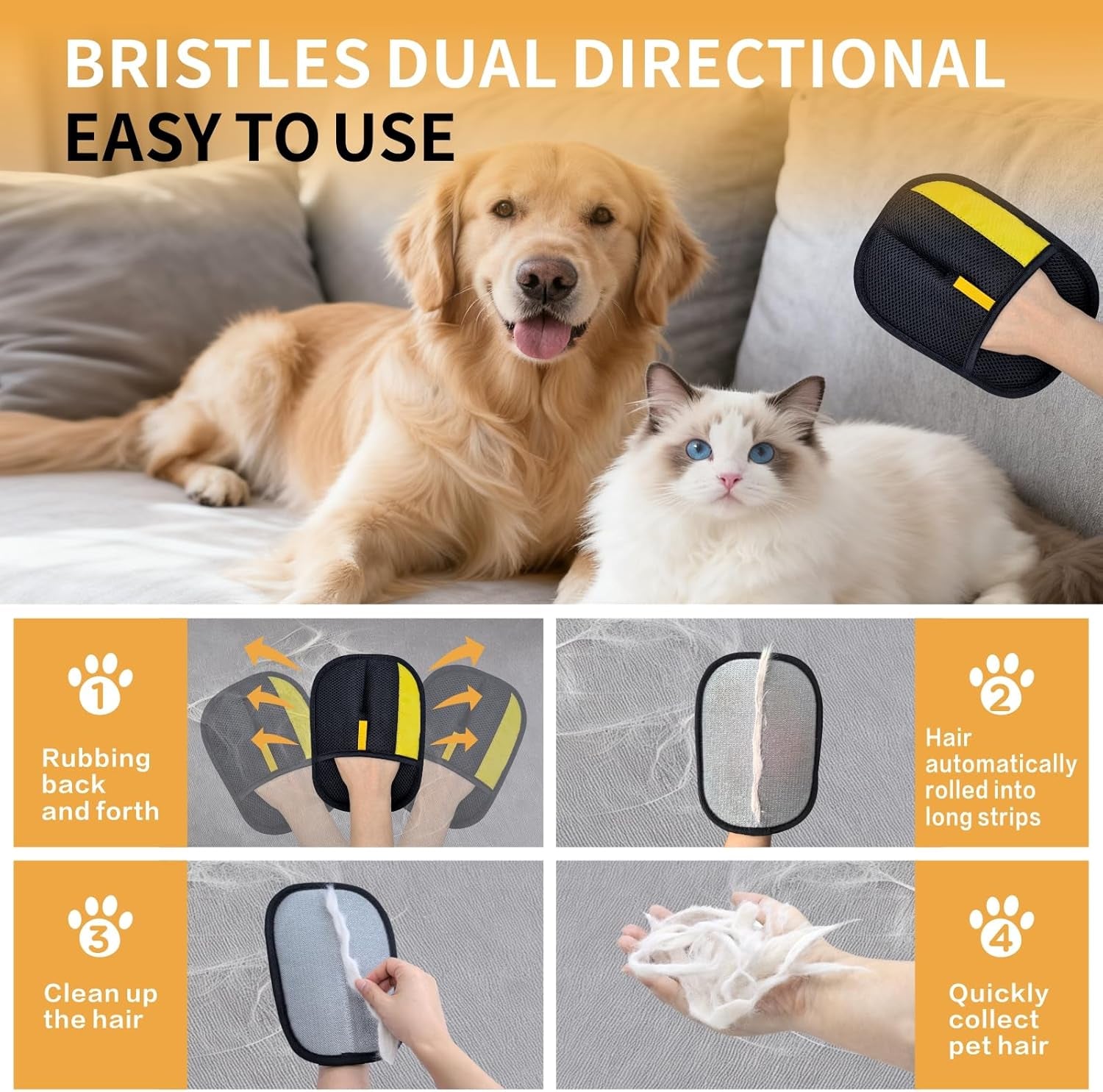 Pet Hair Removal Glove, Pet Hair Gloves for Dogs & Cats | Upgraded Reusable Electrostatic Pet Hair Remover Quickly Collects Loose Fur from Clothes, Couches, Carpets, and Car Seats