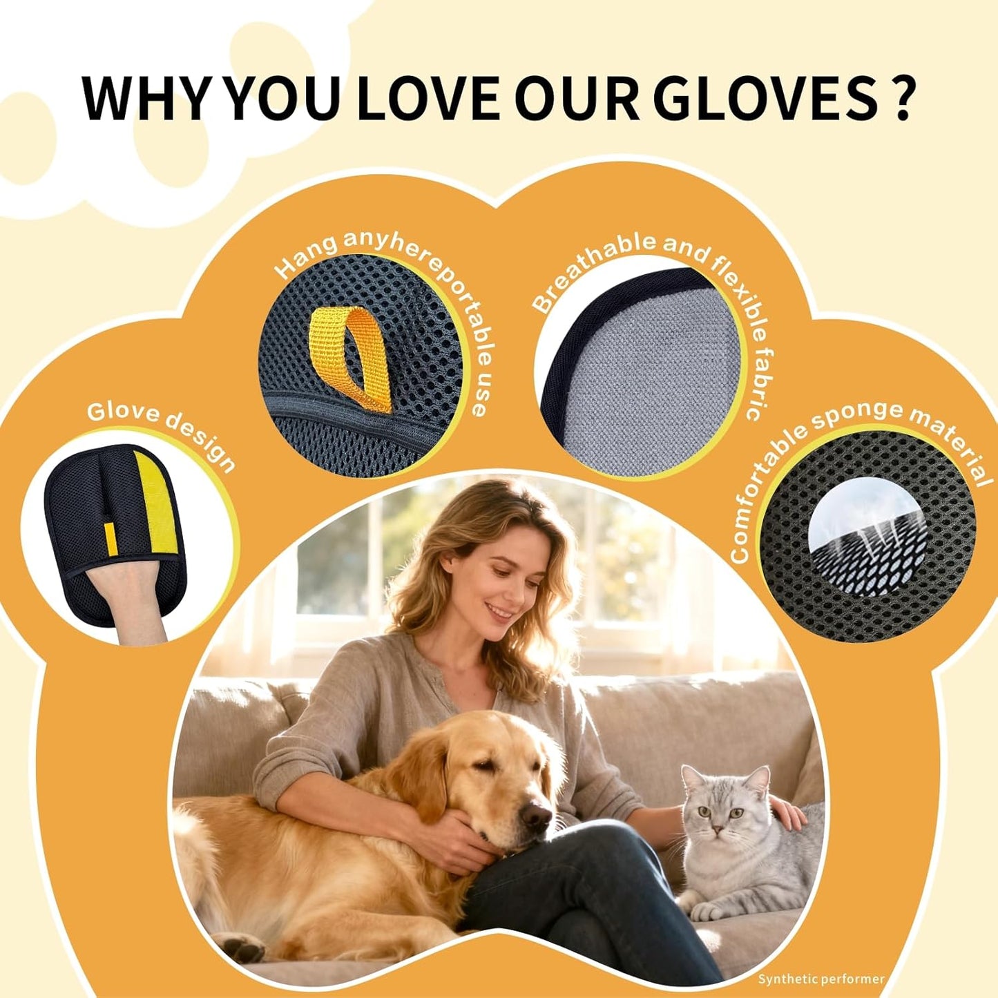 Pet Hair Removal Glove, Pet Hair Gloves for Dogs & Cats | Upgraded Reusable Electrostatic Pet Hair Remover Quickly Collects Loose Fur from Clothes, Couches, Carpets, and Car Seats